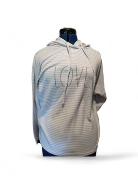 Rae Dunn Light Gray Striped Crewneck Hoodie with 'LOVE' Graphic